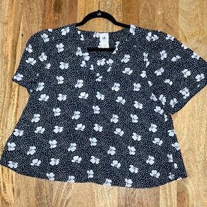 CAbi Black and White Floral Blouse